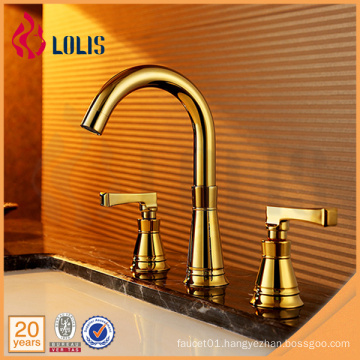 Old fashion double handle gold plated 3 hole basin faucets